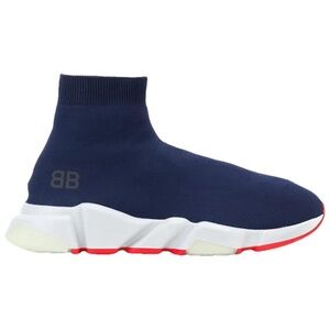 Balenciaga Mens Speed Sock Marine Navy Blue Grey BB Logo High Top Sneaker 44 11